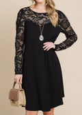 LACE NECKLINE LONG SLEEVE BLACK KNIT DRESS | SMALL ONLY | Charlotte's Classy Closet
