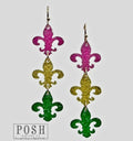Mardi Gras Mardi Acrylic Gras Fleur De Lis Triple Tier Earring