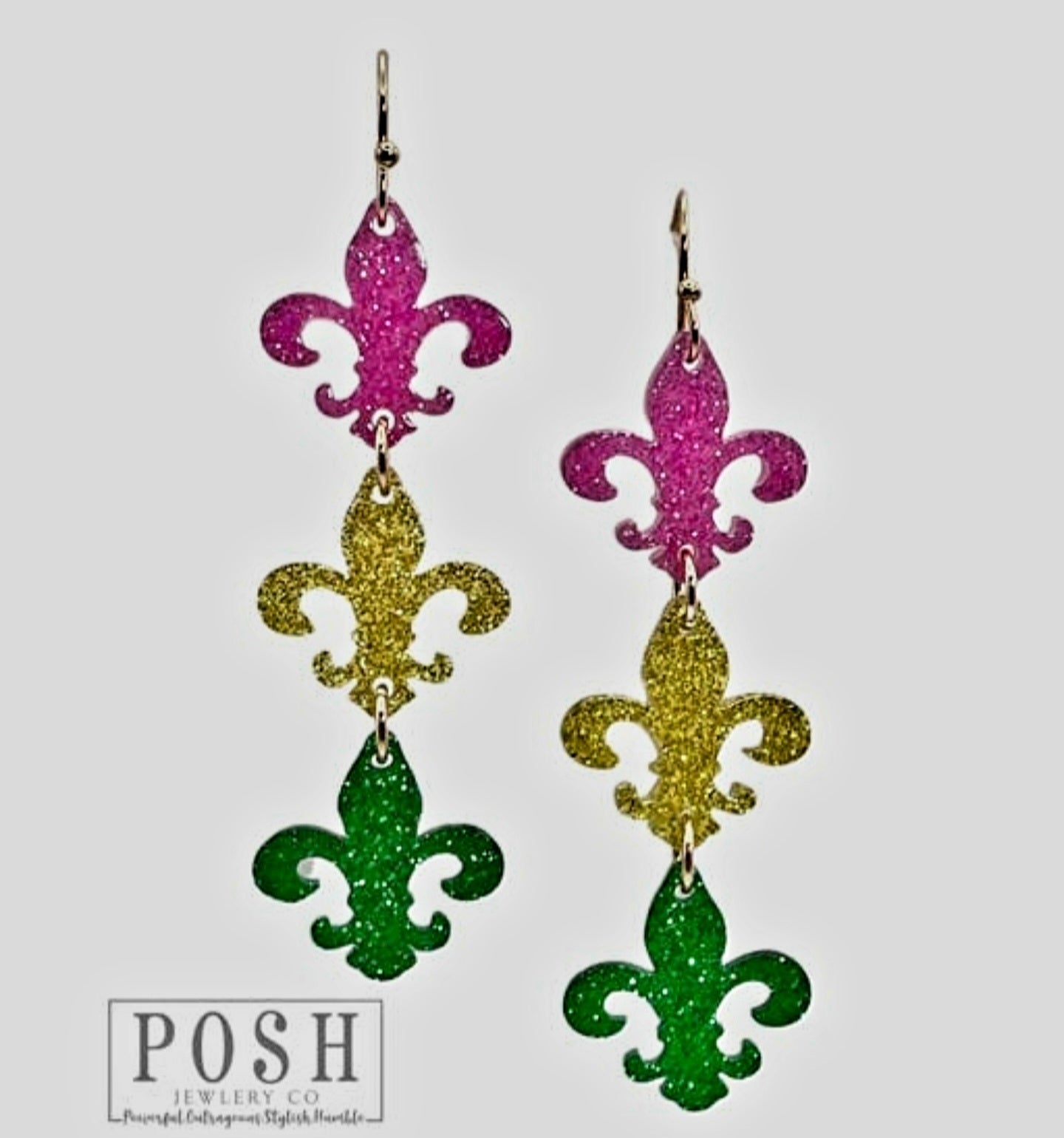 Mardi Gras Earrings - Mardi Gras Fleur De Lis Triple Tier Earring