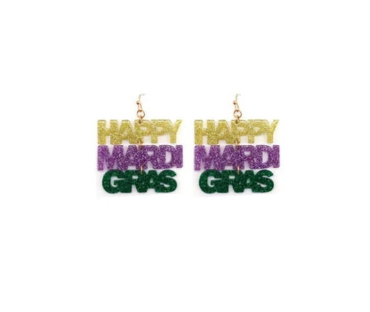 Mardi Gras Earrings - Gold, Purple & Green Mardi Gras Triple Tier Earrings