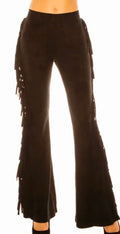 Faux Suede Side Fringe Flare Pants