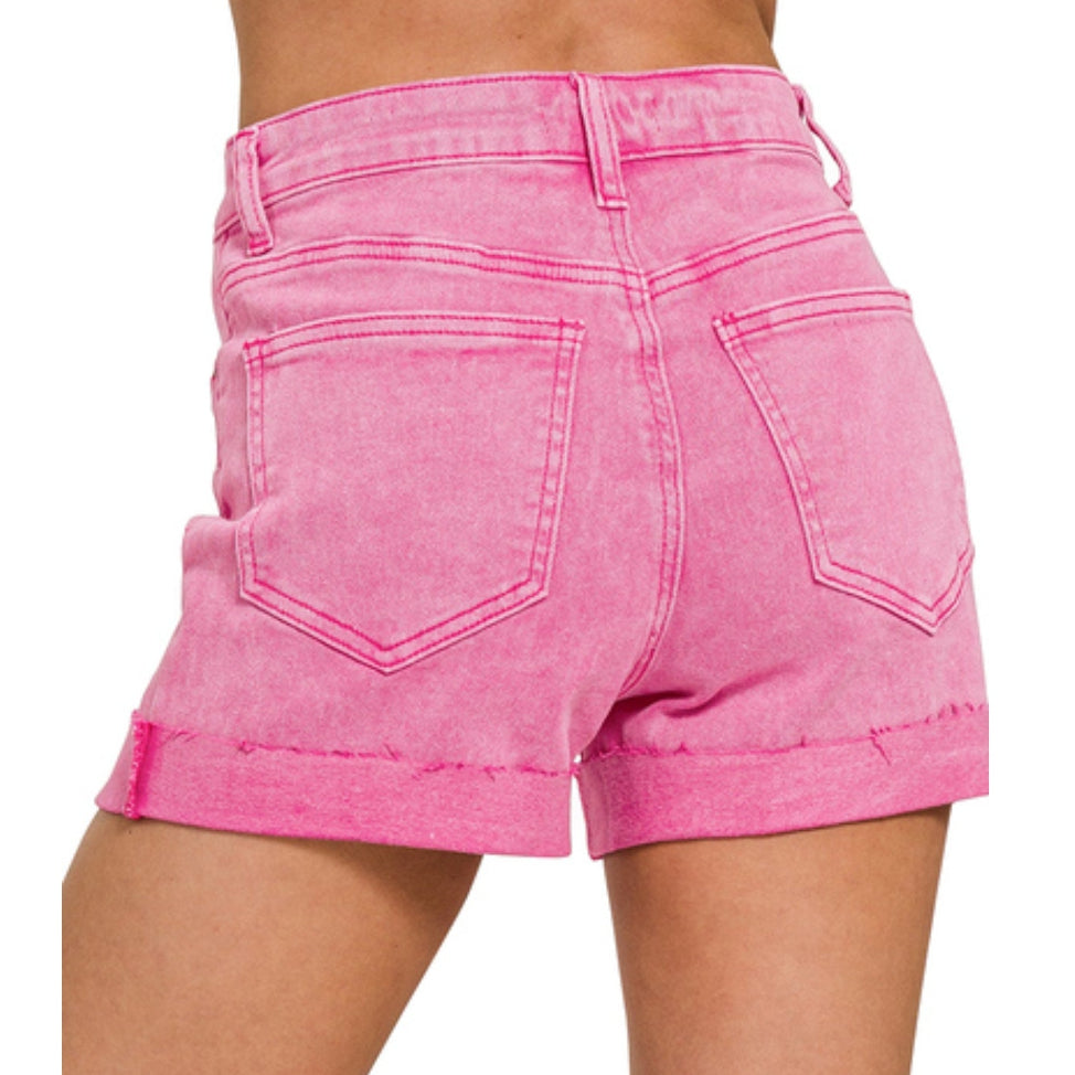ADORABLE ZENANA CUFFABLE DISRESSED HEM DENIM SHORTS | Small & Large Only