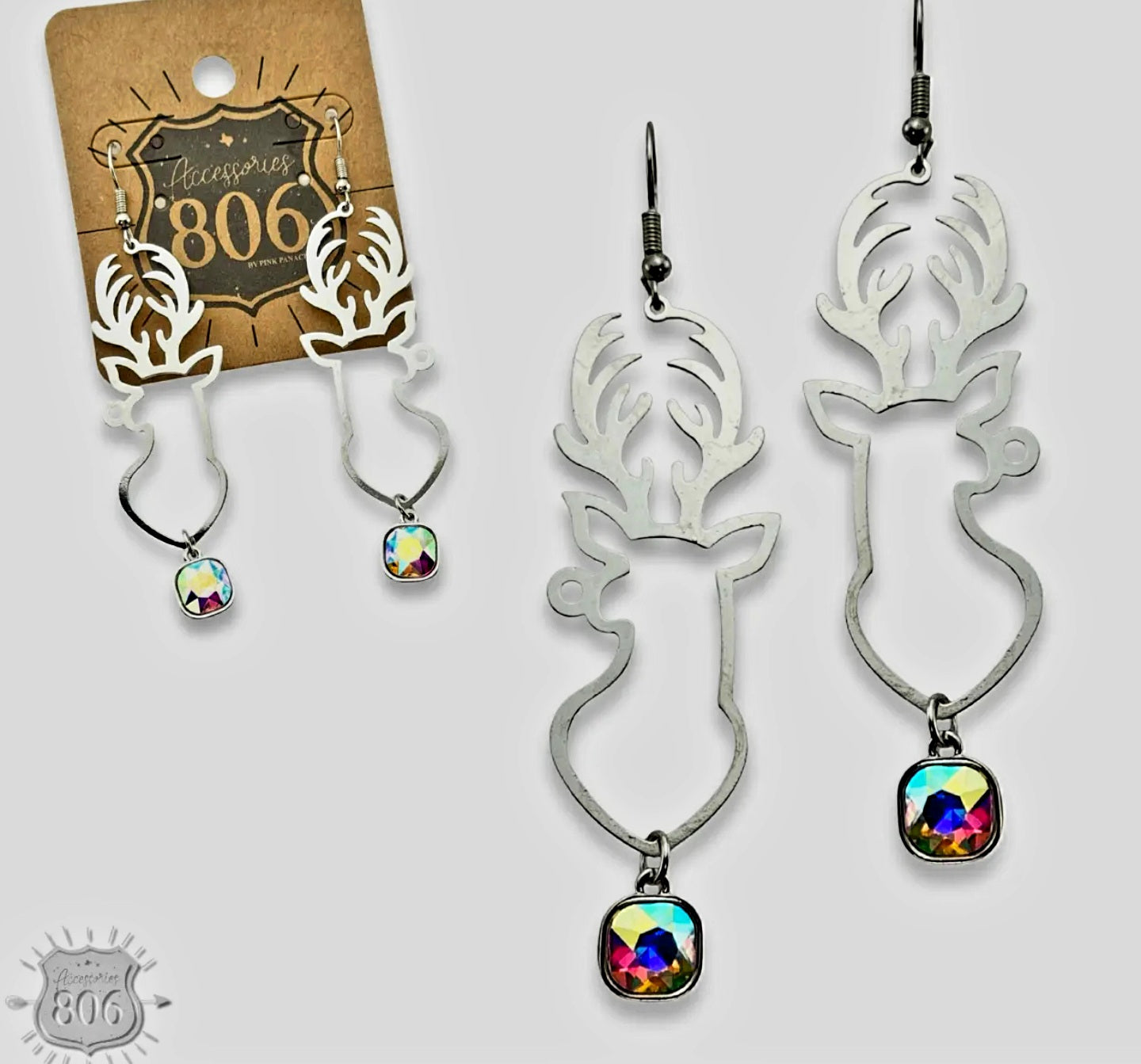 Multi Color Austrian Crystal Drop Reindeer Earring