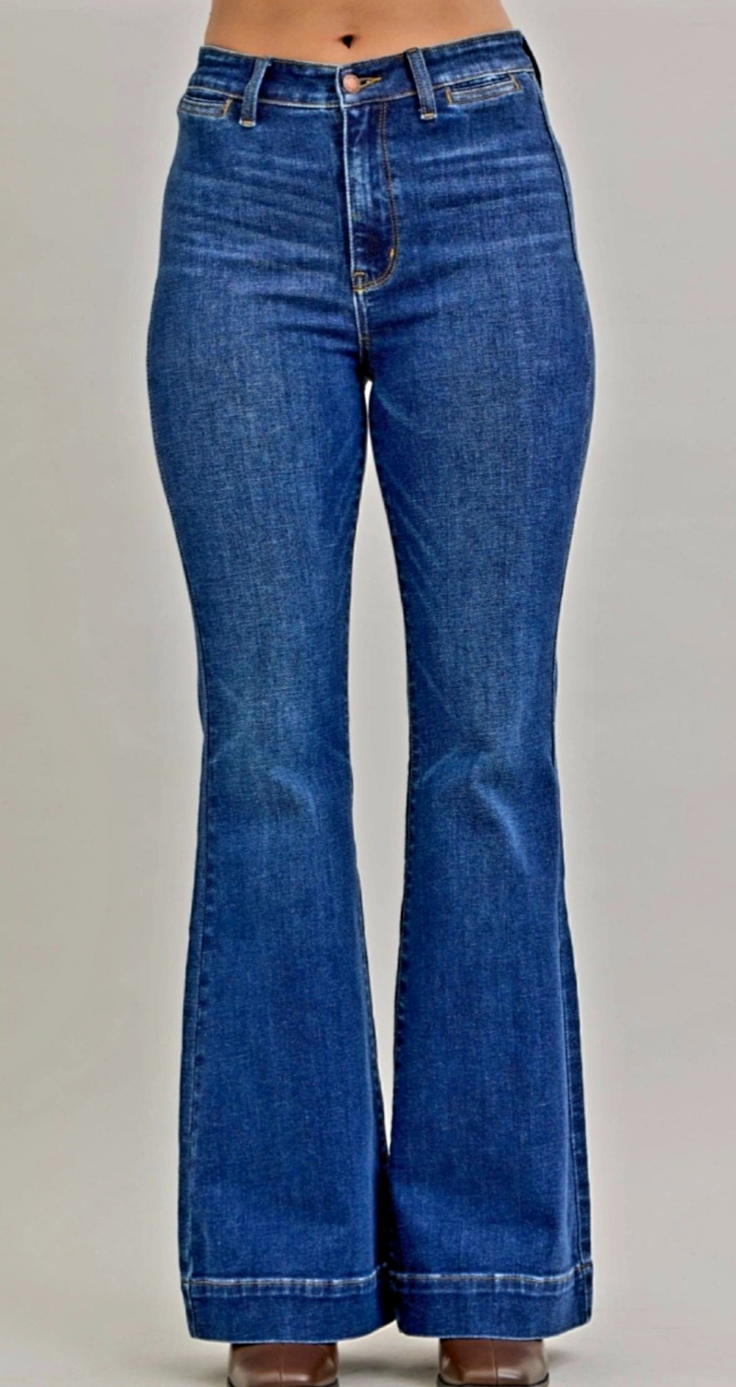 High Rise Flare Judy Blue Jeans - Medium Denim - Regular & Plus Size | Charlotte's Classy Closet
