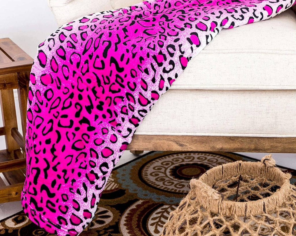 Hot Pink Leopard Animal Print Soft Plush Flannel Blanket Throw | Charlotte's Classy Closet