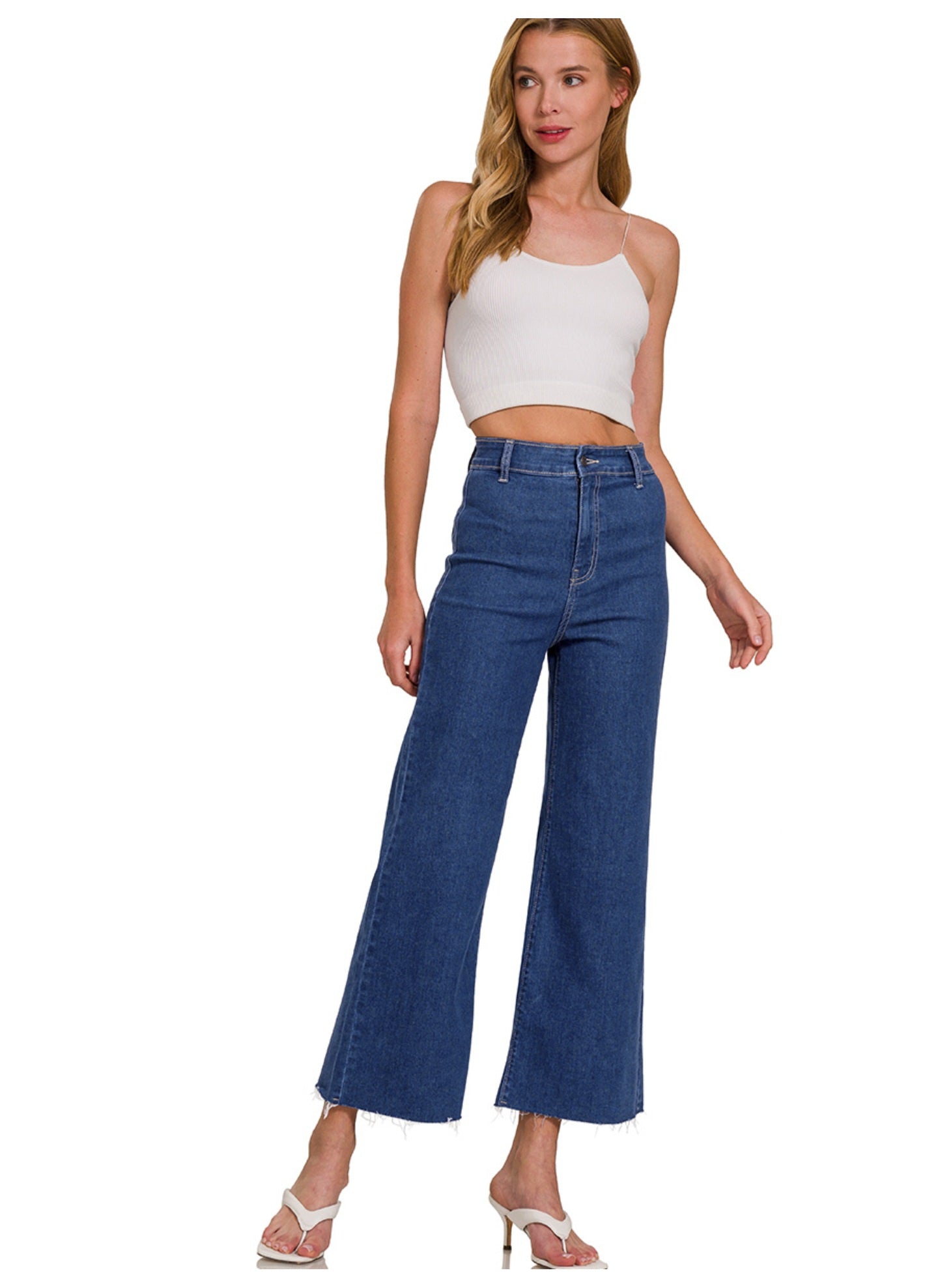 HIGH WAIST WIDE LEG STRAIGHT CROPPED DARK DENIM JEANS | SIZES S-XL | Charlotte's Classy Closet