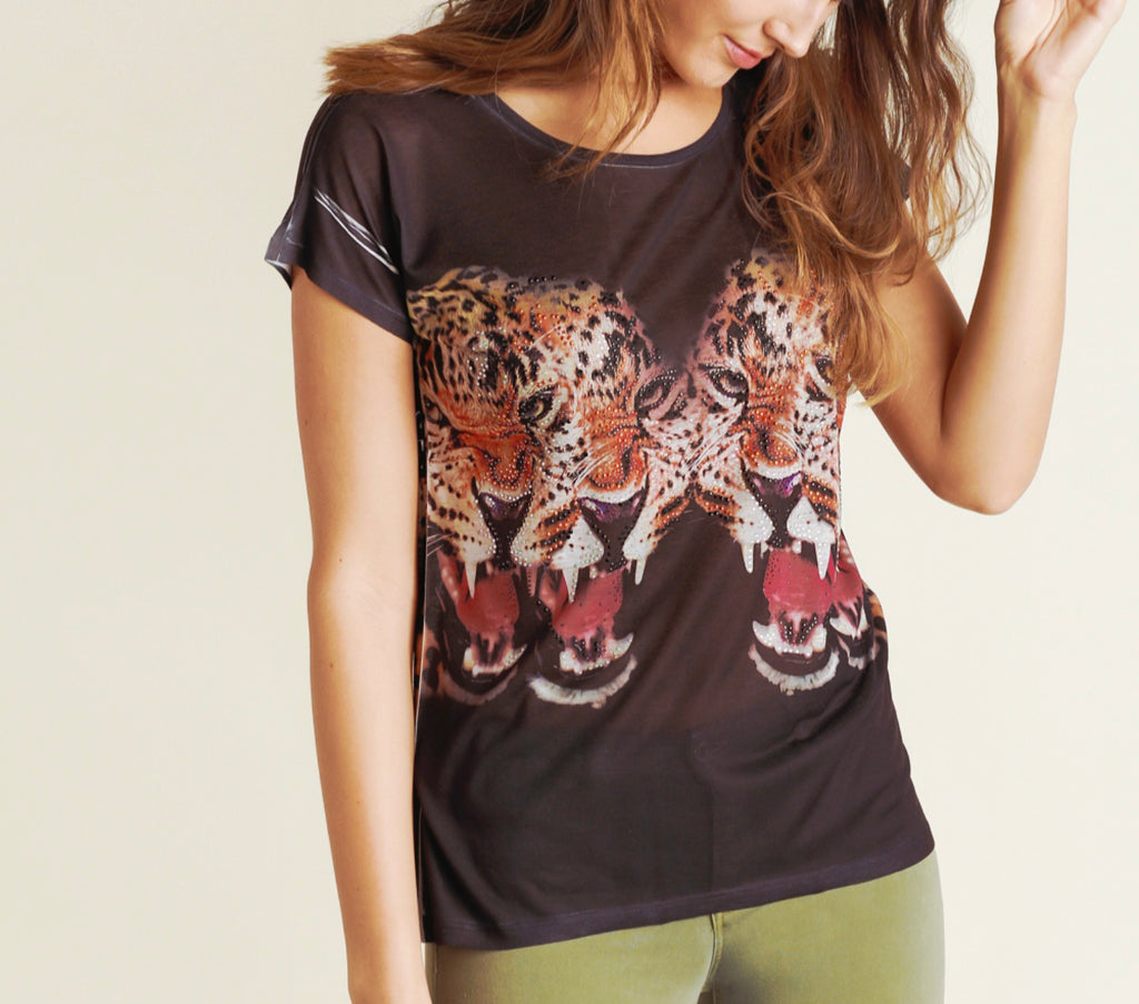 Embellished Tiger Image Covered In Stunning Rhinestones