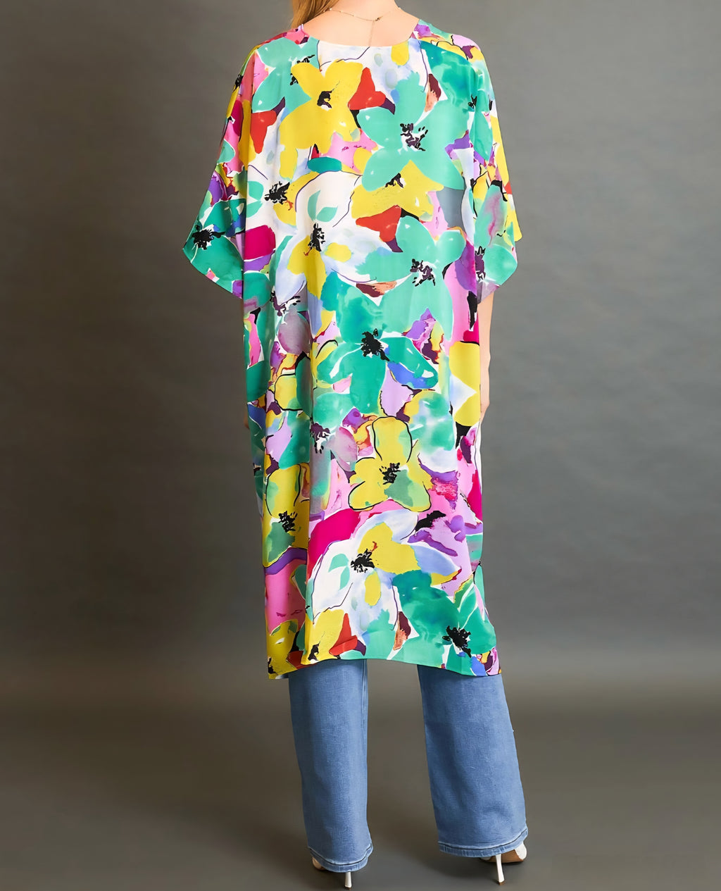 UMGEE OPEN FRONT LONG FLORAL PRINT KIMONO STYLE CARDIGAN