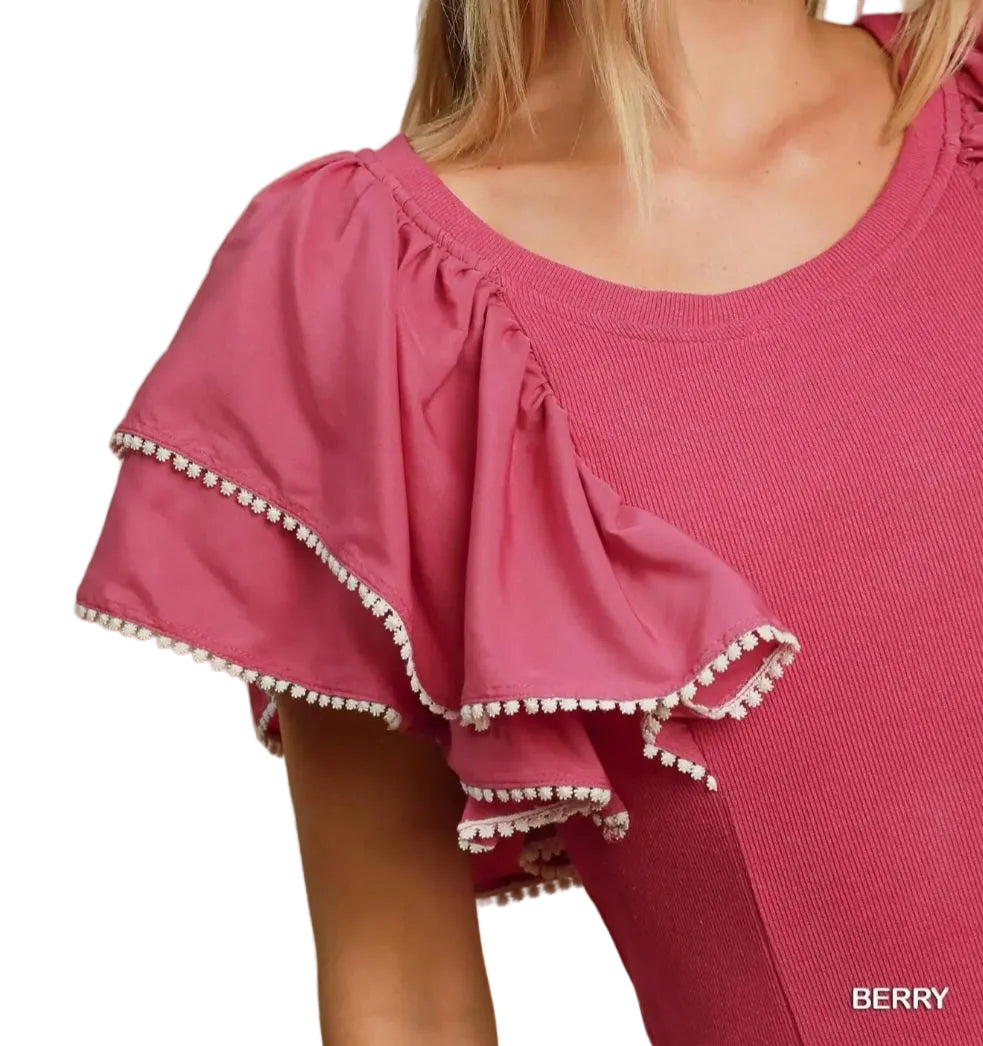 UMGEE DRAMATIC DOUBLE FLARE SHORT SLEEVE TOP | BERRY OR BLACK | Charlotte's Classy Closet