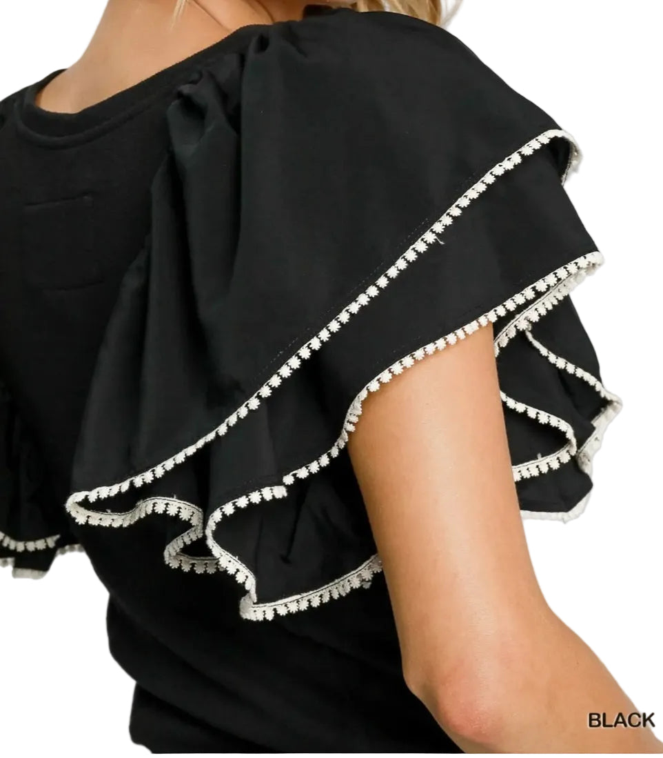 UMGEE DRAMATIC DOUBLE FLARE SHORT SLEEVE TOP | BERRY OR BLACK | Charlotte's Classy Closet