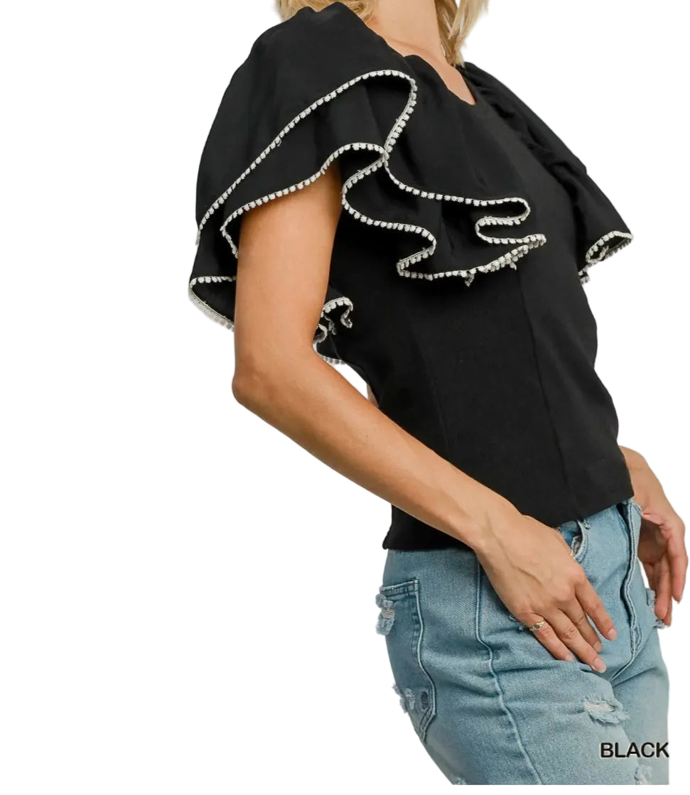 UMGEE DRAMATIC DOUBLE FLARE SHORT SLEEVE TOP | BERRY OR BLACK | Charlotte's Classy Closet