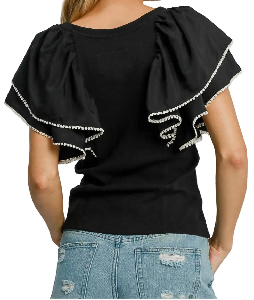 UMGEE DRAMATIC DOUBLE FLARE SHORT SLEEVE TOP | BERRY OR BLACK | Charlotte's Classy Closet