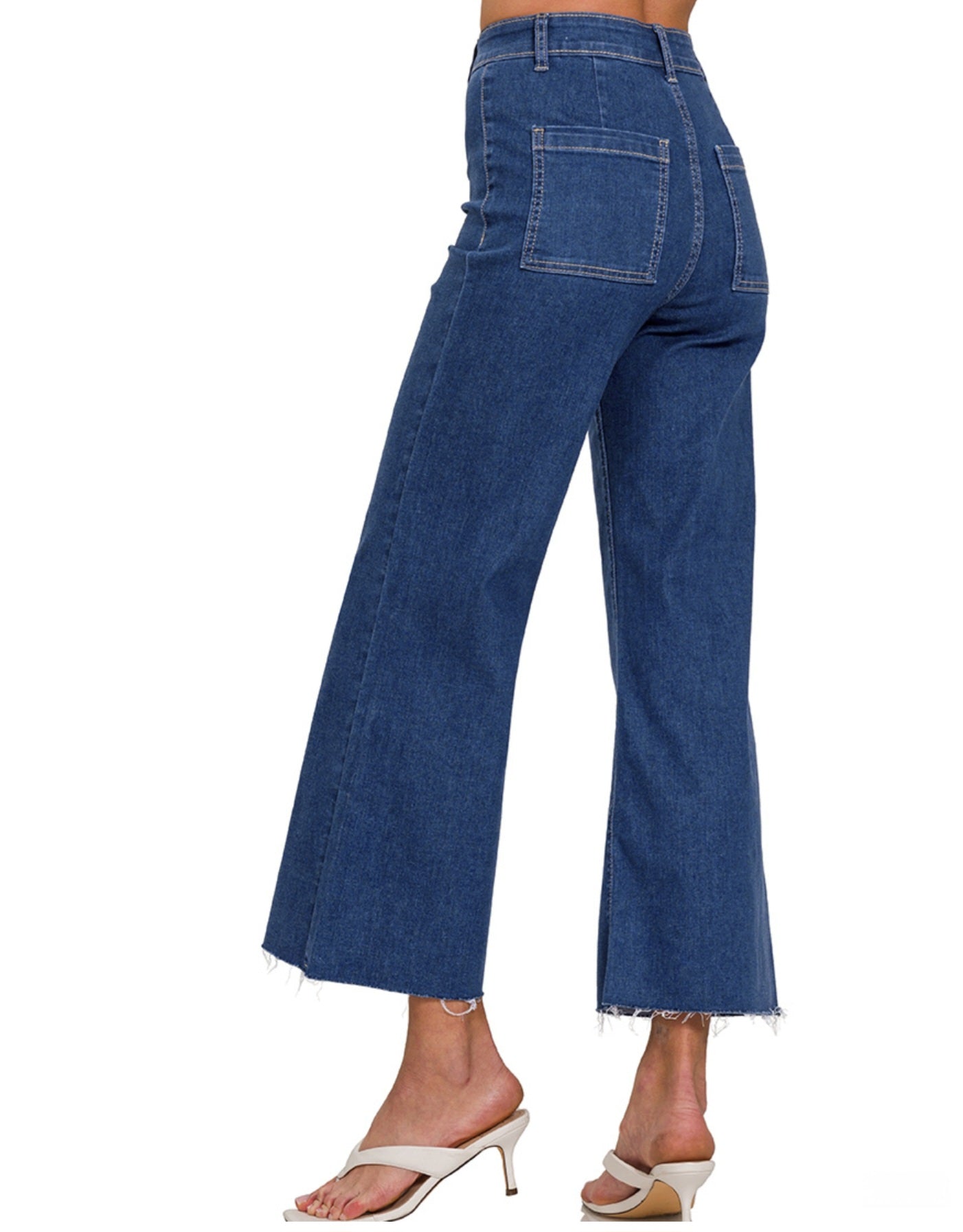 HIGH RISE RAW HEM WIDE LEG CROPPED DENIM JEANS | Charlotte's Classy Closet