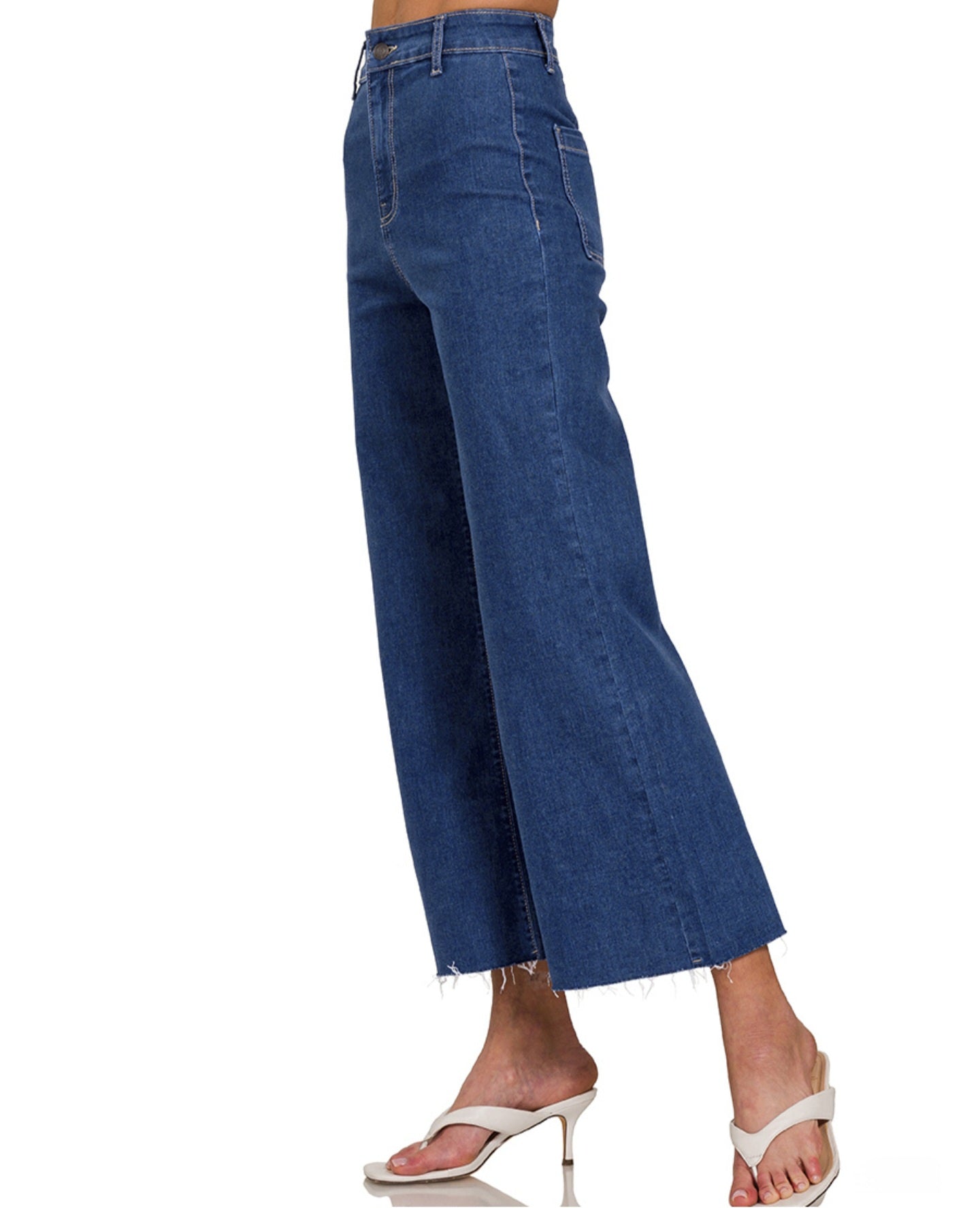 HIGH RISE RAW HEM WIDE LEG CROPPED DENIM JEANS | Charlotte's Classy Closet