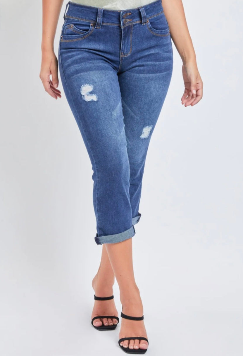 WANNABETTABUTT HIGH RISE 2-BUTTON CAPRI LENGTH JEAN