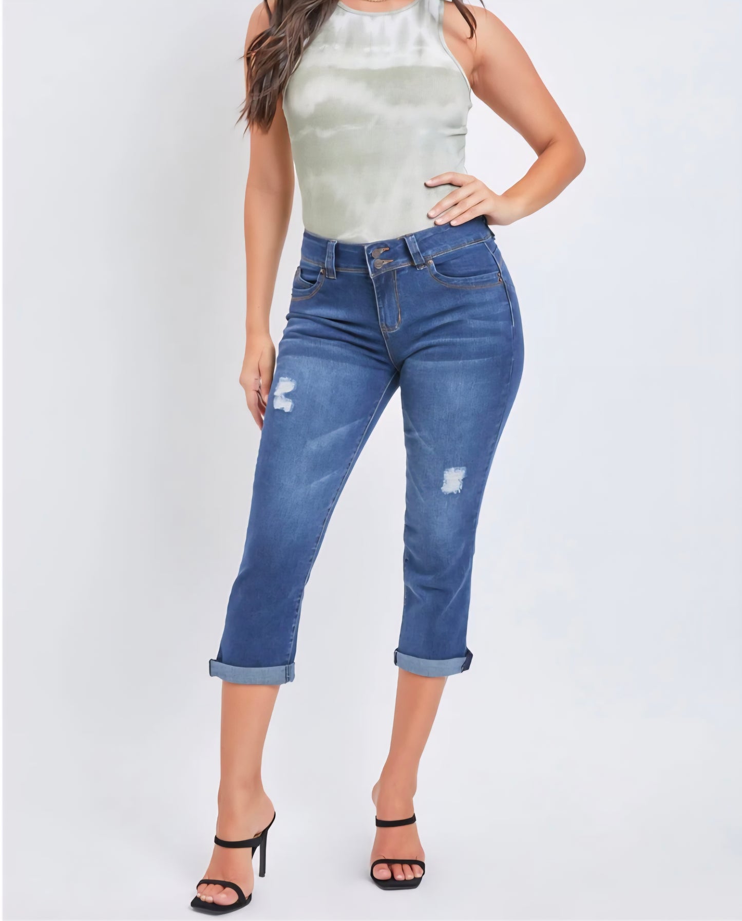 WANNABETTABUTT HIGH RISE 2-BUTTON CAPRI LENGTH JEAN