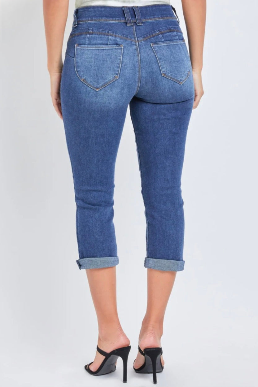 WANNABETTABUTT HIGH RISE 2-BUTTON CAPRI LENGTH JEAN