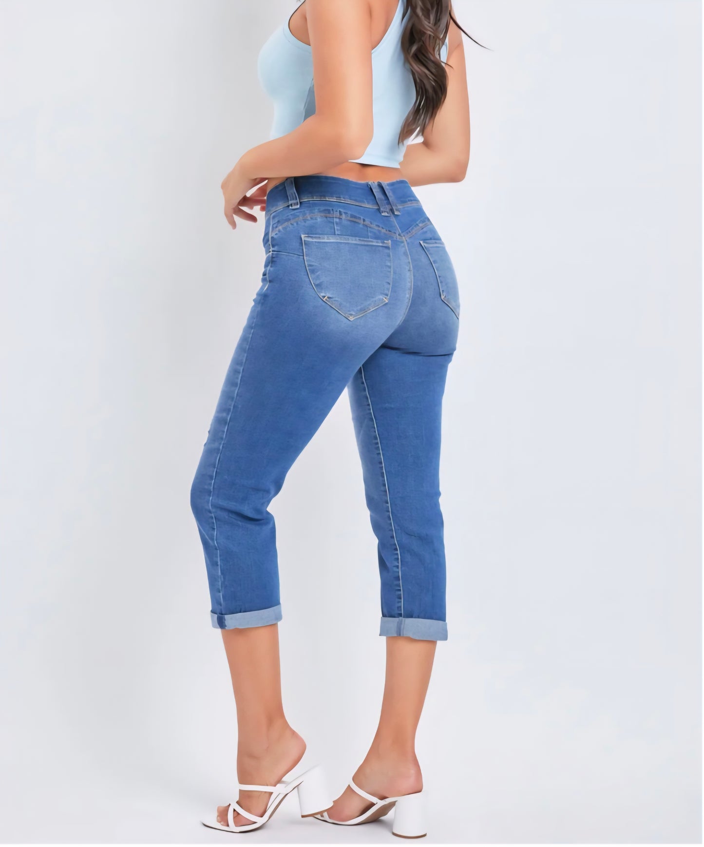 WANNABETTABUTT HIGH RISE 2-BUTTON CAPRI LENGTH JEAN