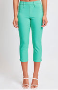 HYPERSTRETCH HIGH RISE PULL ON SIDE SLIT CAPRI PANT | Aquamarine or Coral | L & XL Only