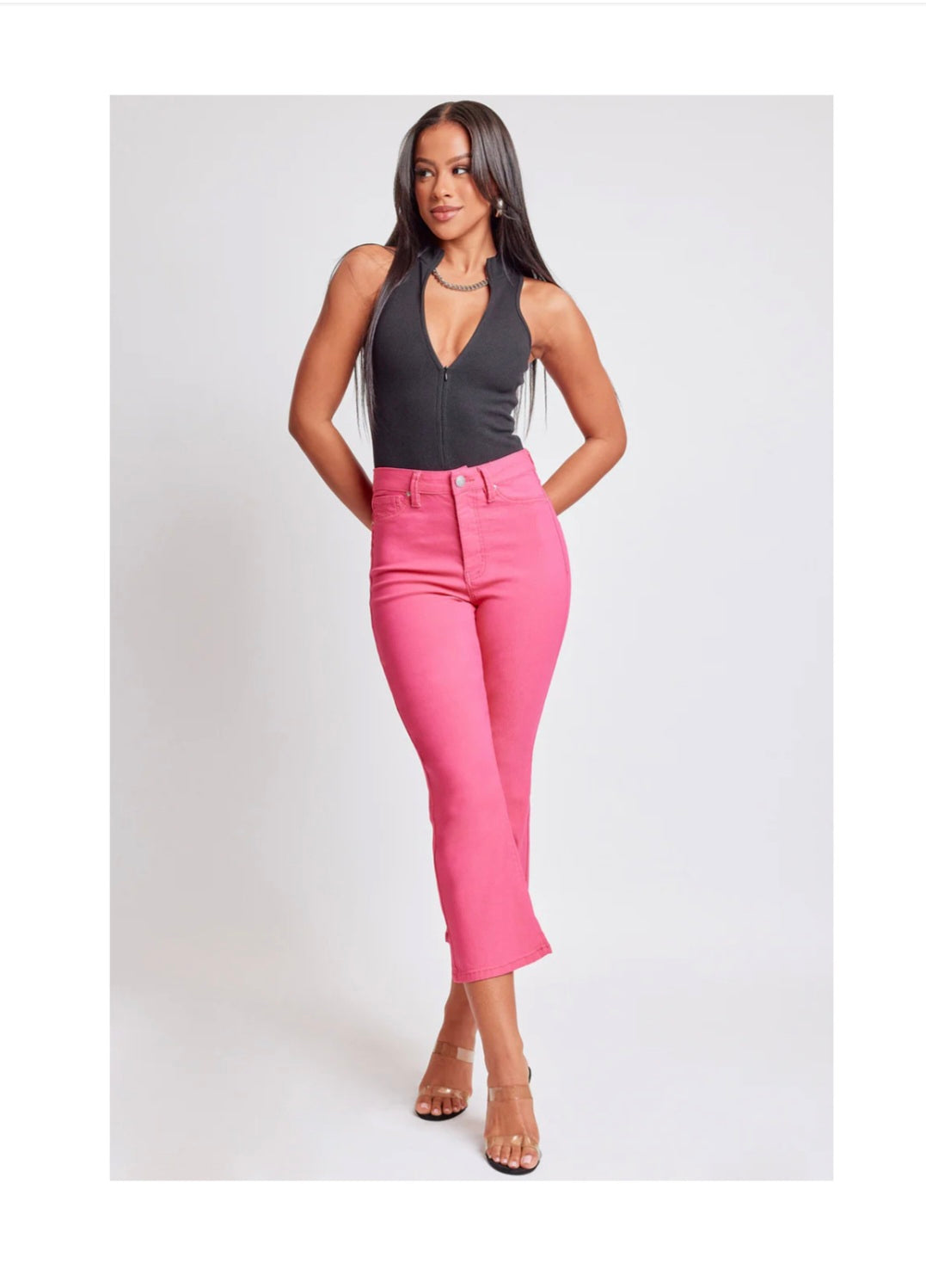 YMI HYPERSTRETCH HIGH RISE CROPPED KICK FLARE PANT | Pink Coral