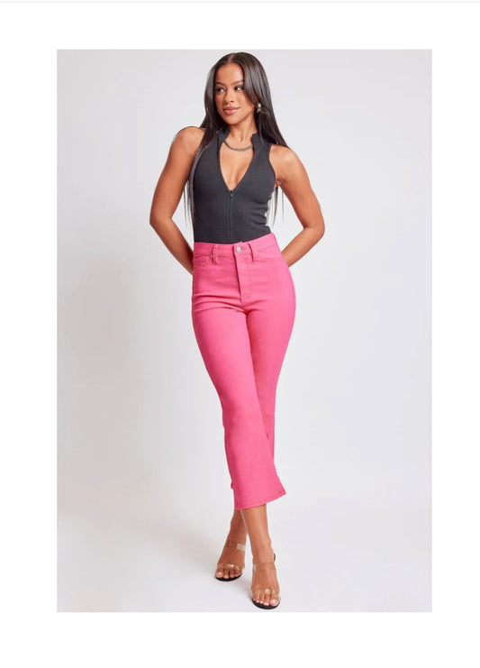 YMI HYPERSTRETCH HIGH RISE CROPPED KICK FLARE PANT | Pink Coral