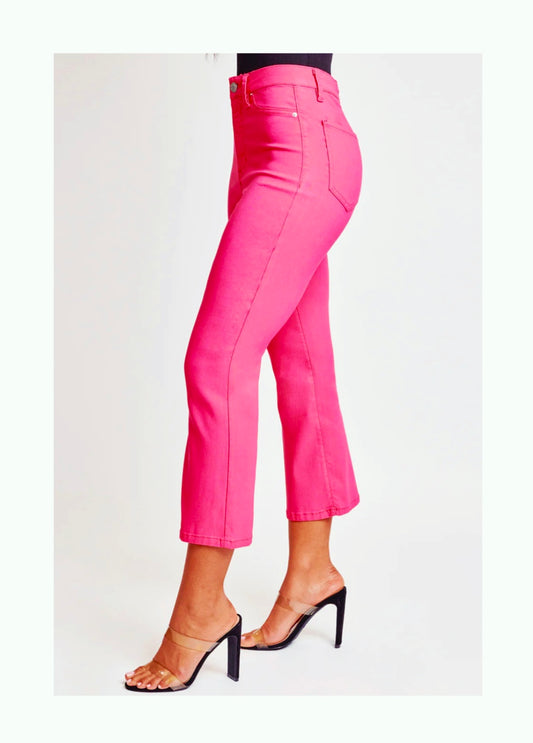 YMI HYPERSTRETCH HIGH RISE CROPPED KICK FLARE PANT | Pink Coral