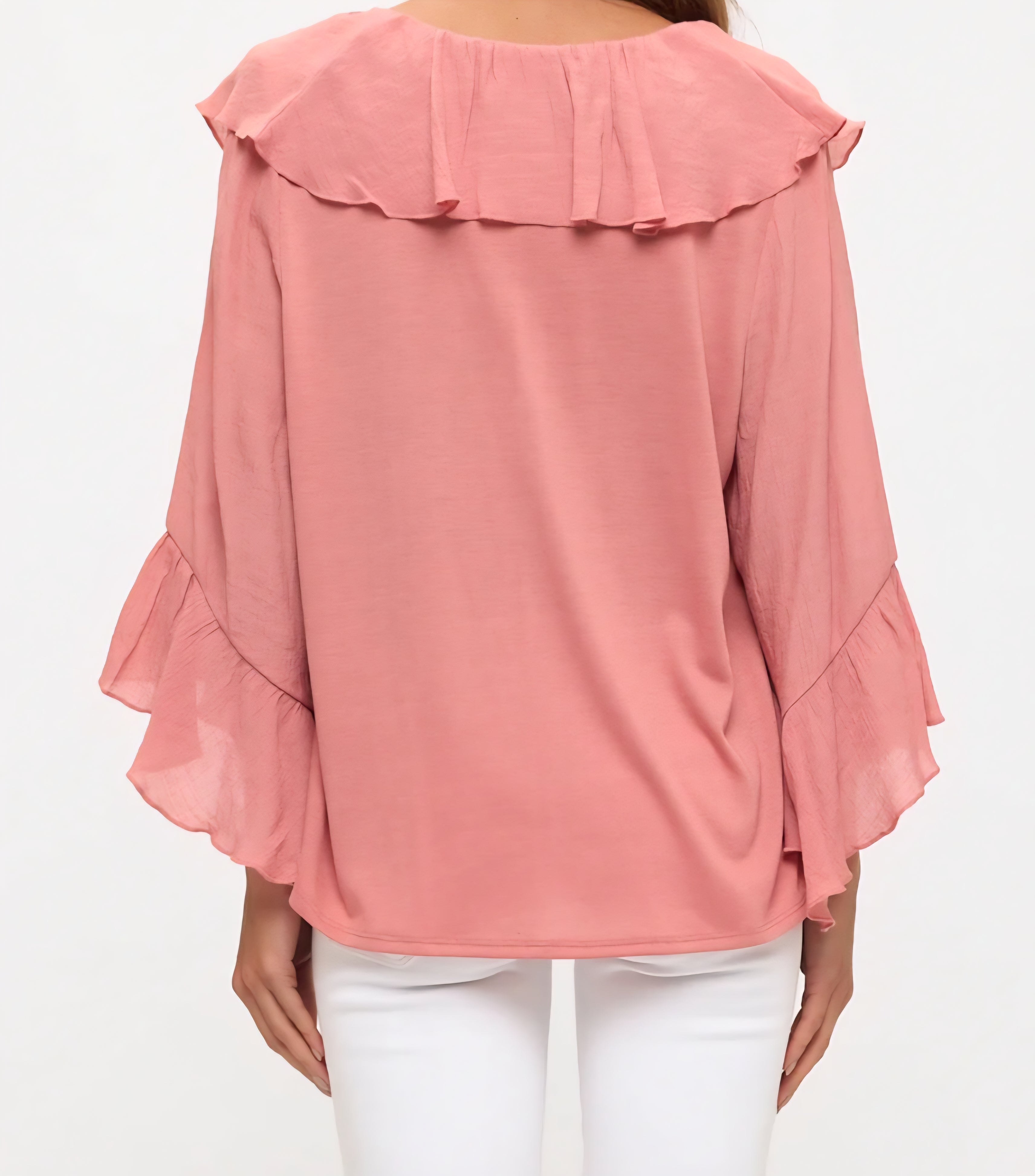 CASCADE FRONT RUFFLE DETAIL BELL SLEEVE BLOUSE | Mauve or Teal