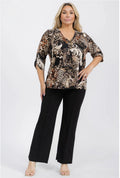 PLUS SIZE ANIMAL PRINT SQUARE ZIPPER ELBOW LENGTH TOP