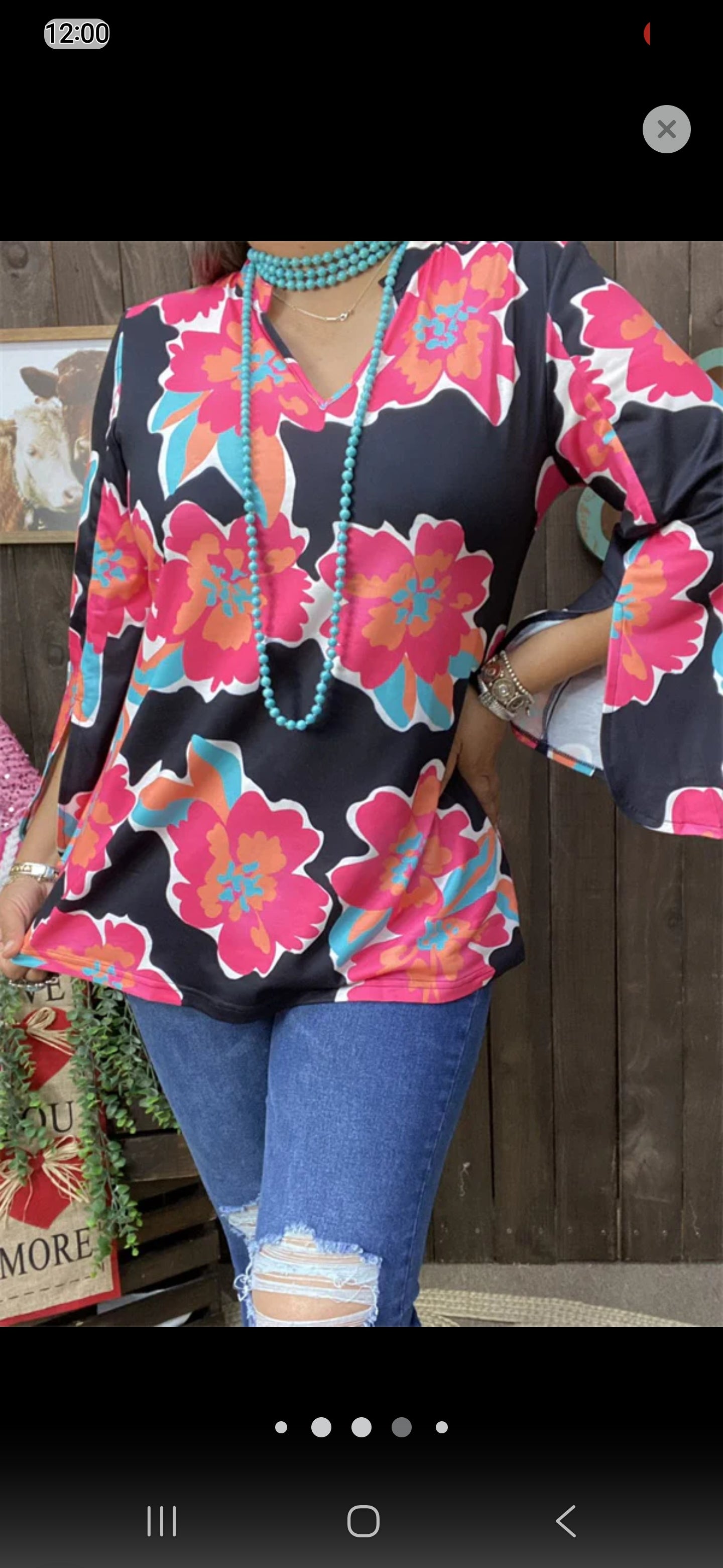 Southern Stitch V-Neck Floral 3/4 Length Bell Sleeve Top | S-3X