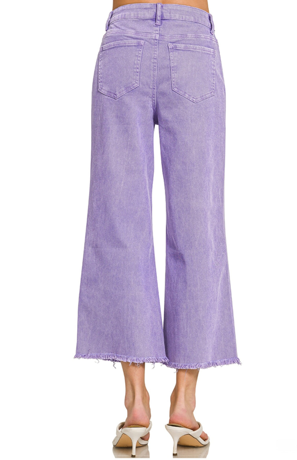 ACID WASHED HW STRAIGHT BOOTCUT FRAYED HEM CROPPED JEANS | Violet
