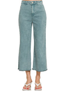 High Rise Cropped Denim Jeans | Acid Washed Teal