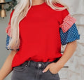 PATRIOTIC RED TOP STARS & STRIPES PUFF SLEEVE