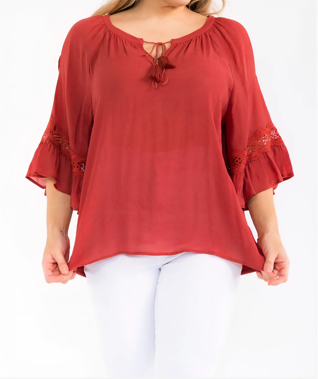 Plus Size Super Cool & Lightweight Bell Elbow Length Sleeves Top