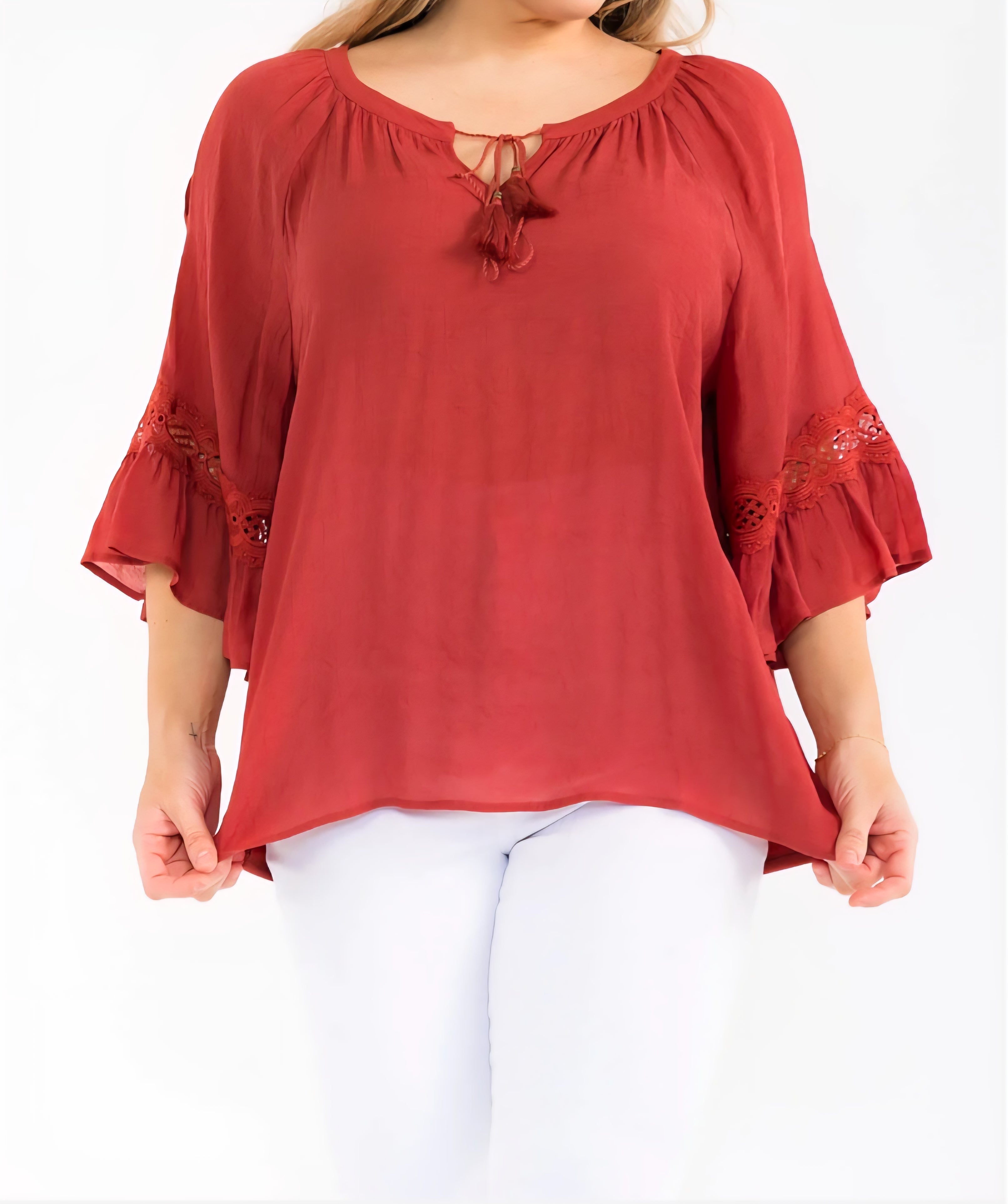 Plus Size Super Cool & Lightweight Bell Elbow Length Sleeves Top