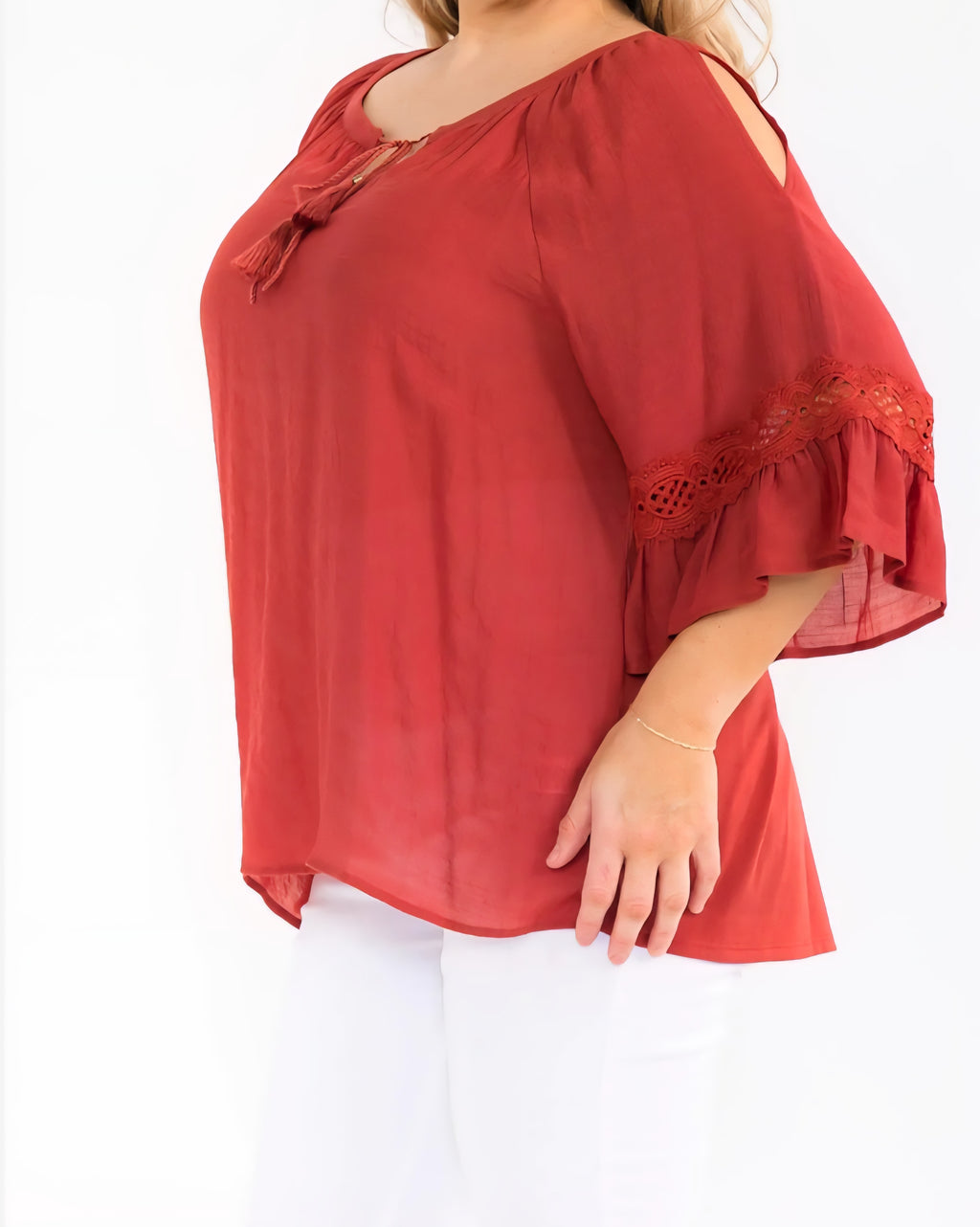 Plus Size Super Cool & Lightweight Bell Elbow Length Sleeves Top