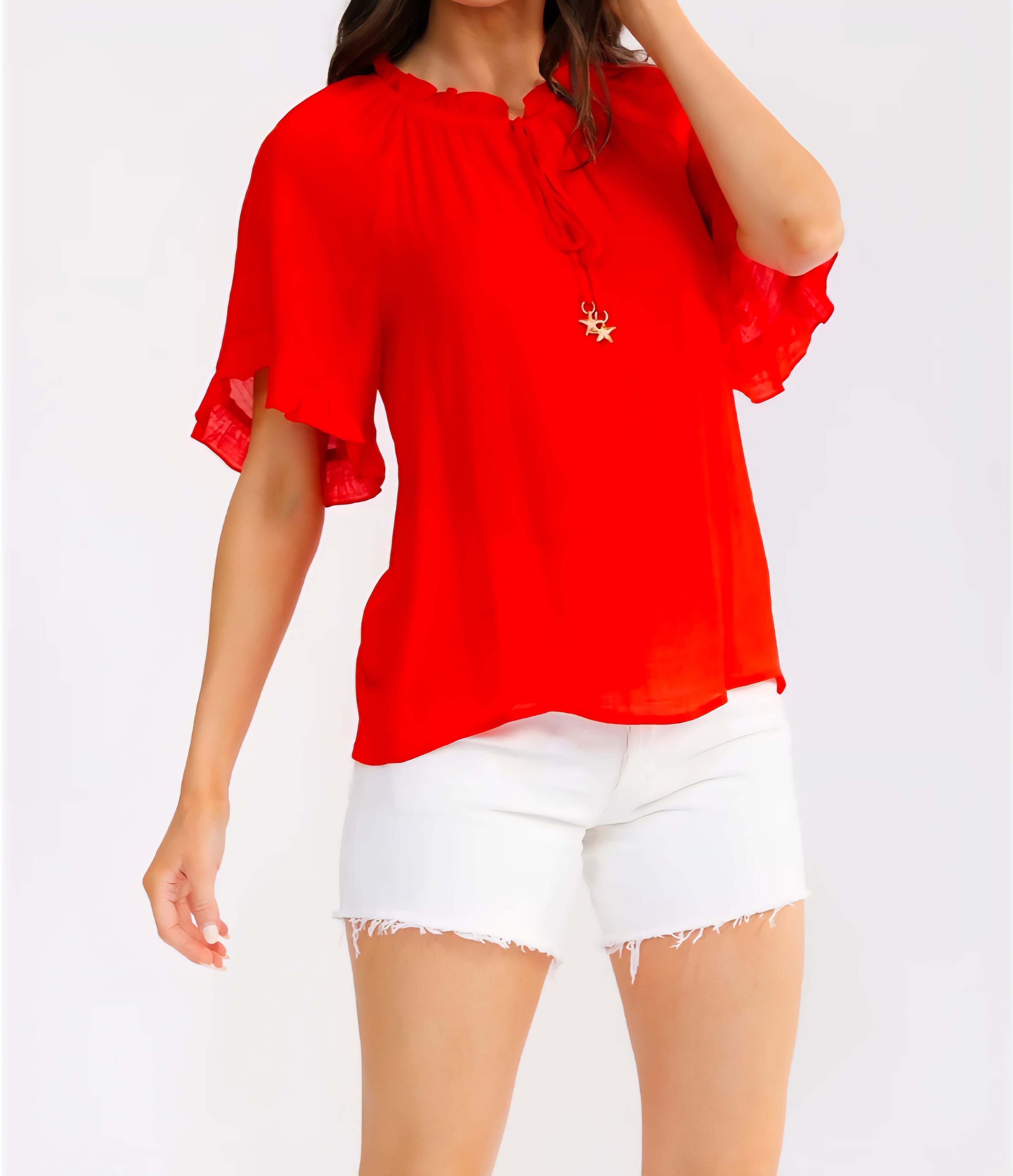 Super Lightweight Starfish Tassel Elbow Length Bell Sleeves Top