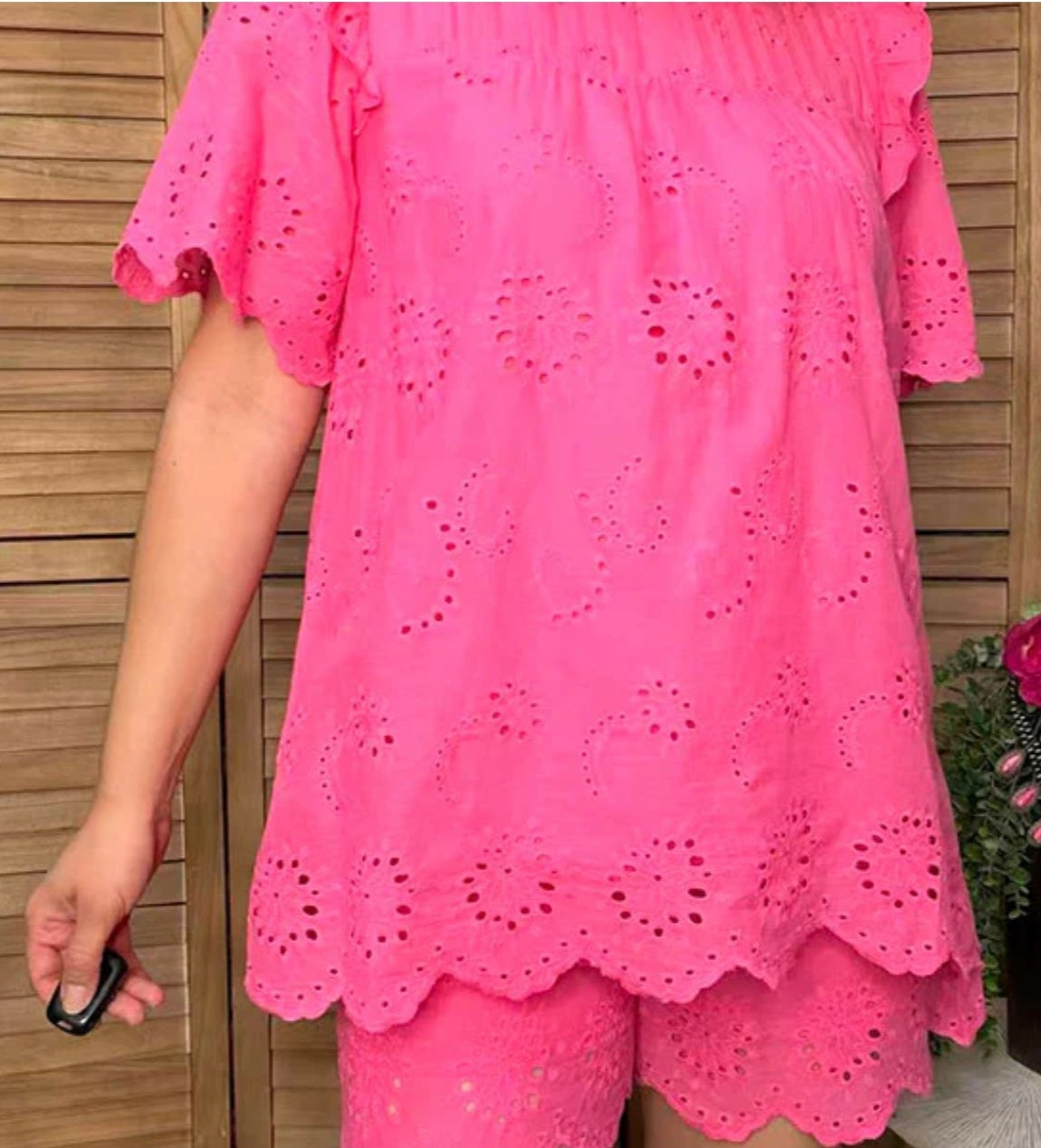 Southern Stitch Pink Eyelet Embroidery Detail Shorts 2-Piece Set