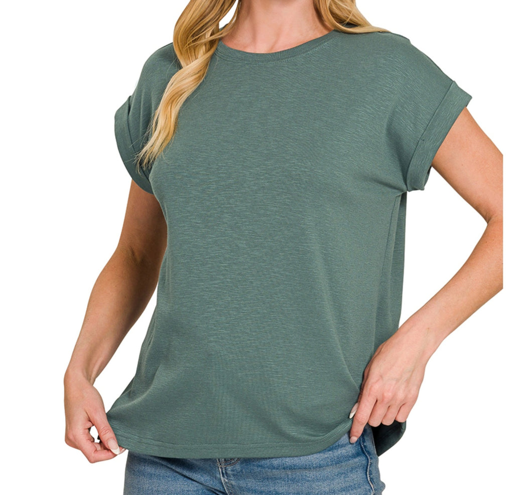 Cotton Modal Rolled Short Sleeve T-Shirt