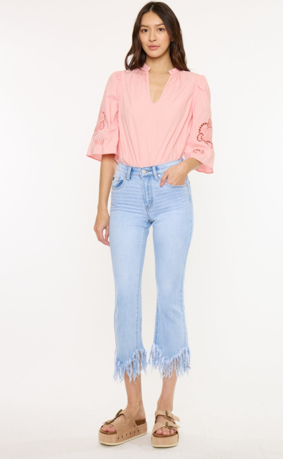 Kancan HR Bootcut Cropped Fray Hem Jeans