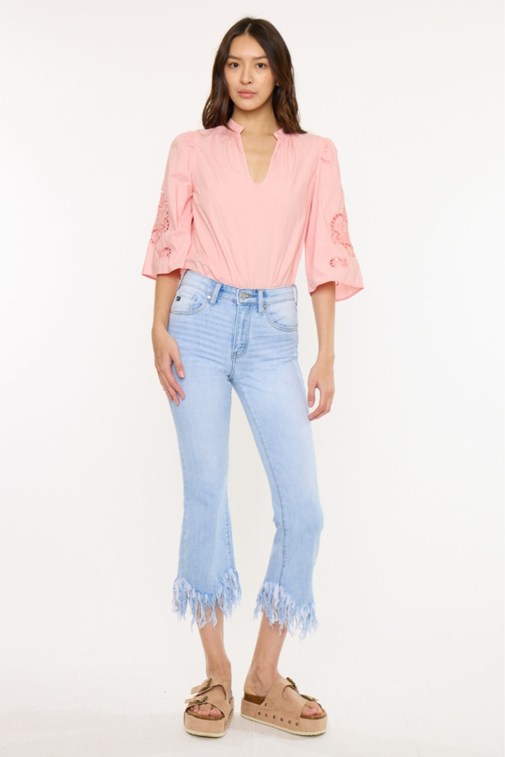 Kancan HR Bootcut Cropped Fray Hem Jeans