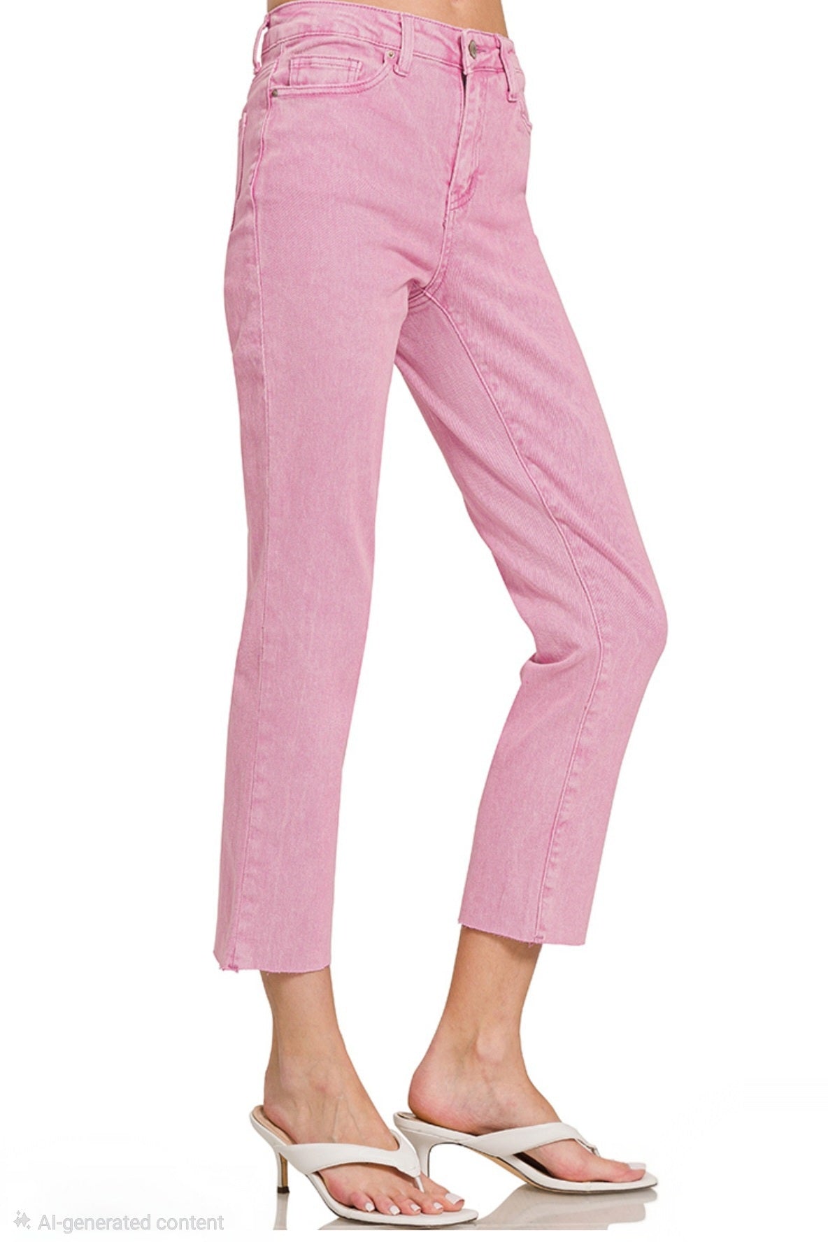 Zenana Pink High Rise Cropped Straight Leg Jeans – Stretch Colored Denim