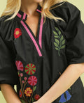 Umgee Black Top with Striking Mix Floral Print & Contrasting Trim