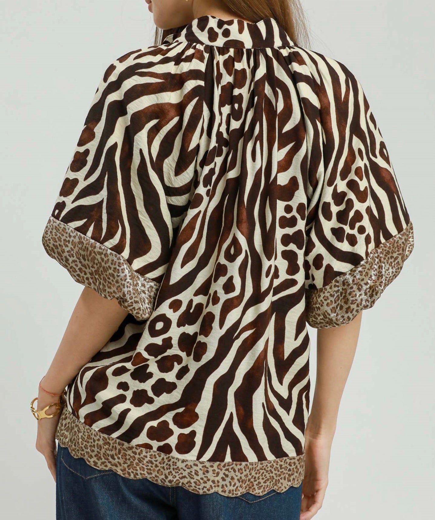 Umgee Stunning Mixed Animal Print Top with Puff Sleeve