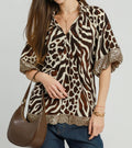Umgee Stunning Mixed Animal Print Top with Puff Sleeve