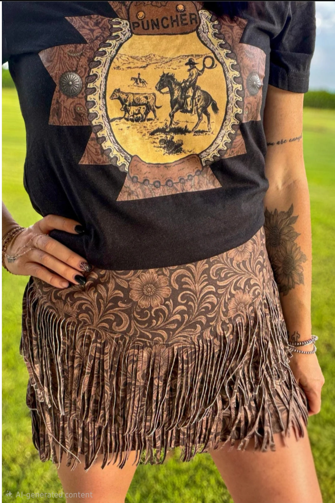 Sterling Kreek Ft Worth Fringe Skort | Tooled Leather Print