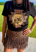 Sterling Kreek Ft Worth Fringe Skort | Tooled Leather Print