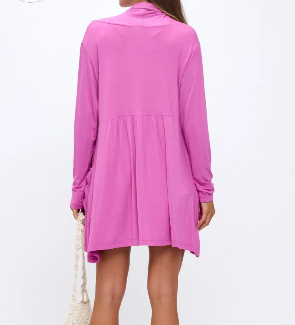 Perseption Orchid Pink Longline Cardigan – Open Front with Pockets