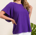 Purple Flutter Sleeve Keyhole Back Top