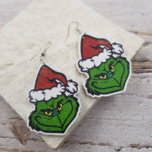 Grinch Christmas Wood Earrings | Charlotte's Classy Closet