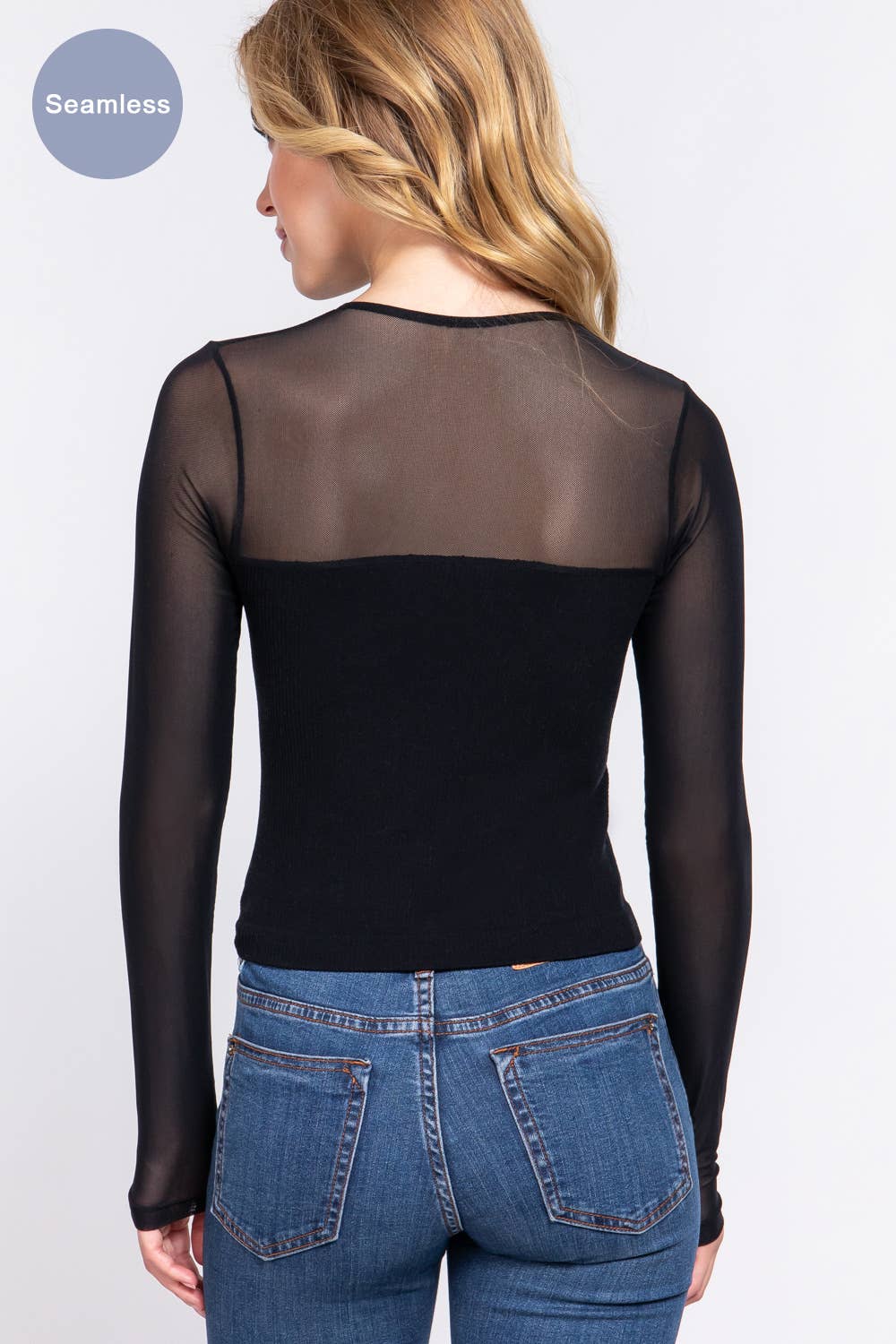 Long Sleeve Round Neck Mesh Combination Seamless Crop Top